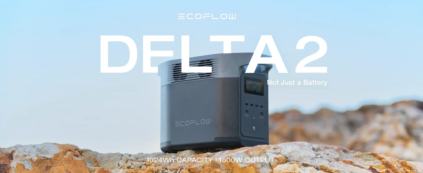 ECOFLOW Portable Power Station DELTA 2, 950Wh LiFePO4 (LFP) Battery, 1800W AC/100W USB-C Output, Solar Generator