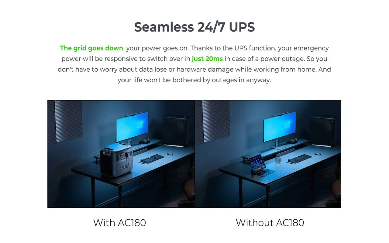 [US Plug] BLUETTI AC180 1152Wh 1800W Protable Power station LiFePO4 Solar Generator 3500+ Cycles For Camping Hiking Fish Trips