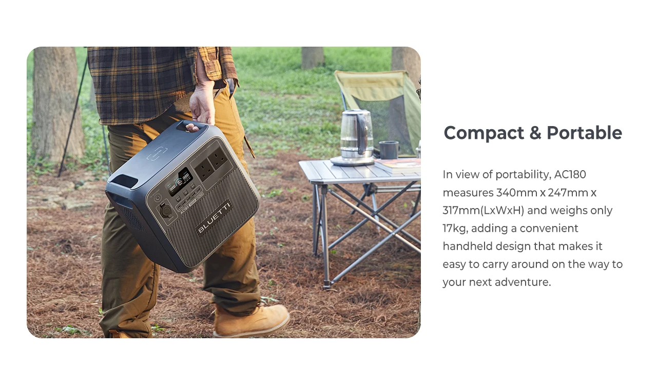 [US Plug] BLUETTI AC180 1152Wh 1800W Protable Power station LiFePO4 Solar Generator 3500+ Cycles For Camping Hiking Fish Trips