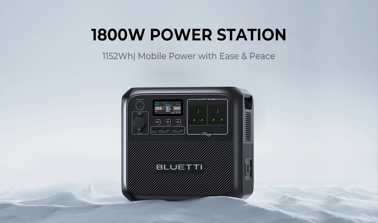 BLUETTI AC180 1152Wh 1800W Ultra-Quiet Portable Power station LiFePO4 Solar Generator 3500+ Cycles