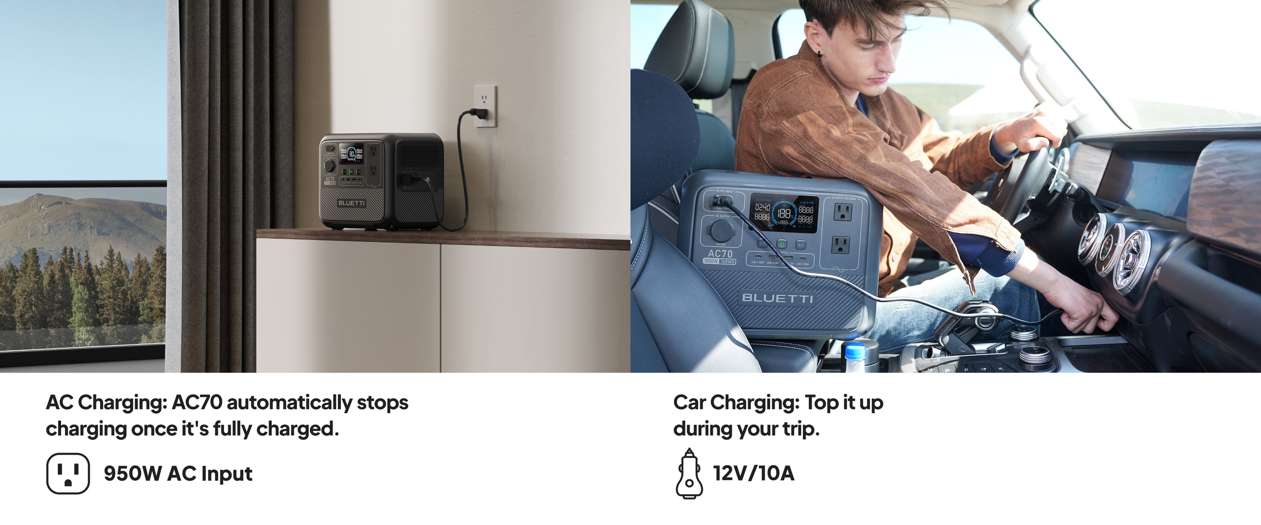 [US Plug] BLUETTI AC70 Portable Power Station | 1000W 768Wh, Solar Generator for Road Trip, Off-grid, Power Outage