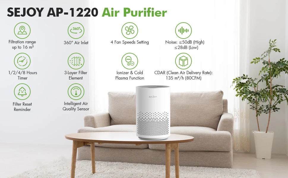 True HEPA Air Purifier Hepa Filter,4 Speeds,Timers Ionizer Cold Plasma 360° Air Inlet 99.9% Removal Rate For Indoor Bedroom True HEPA Air Purifier Hepa Filter,4 Speeds,Timers Ionizer Cold Plasma 360° Air Inlet 99.9% Removal Rate For Indoor Bedroom